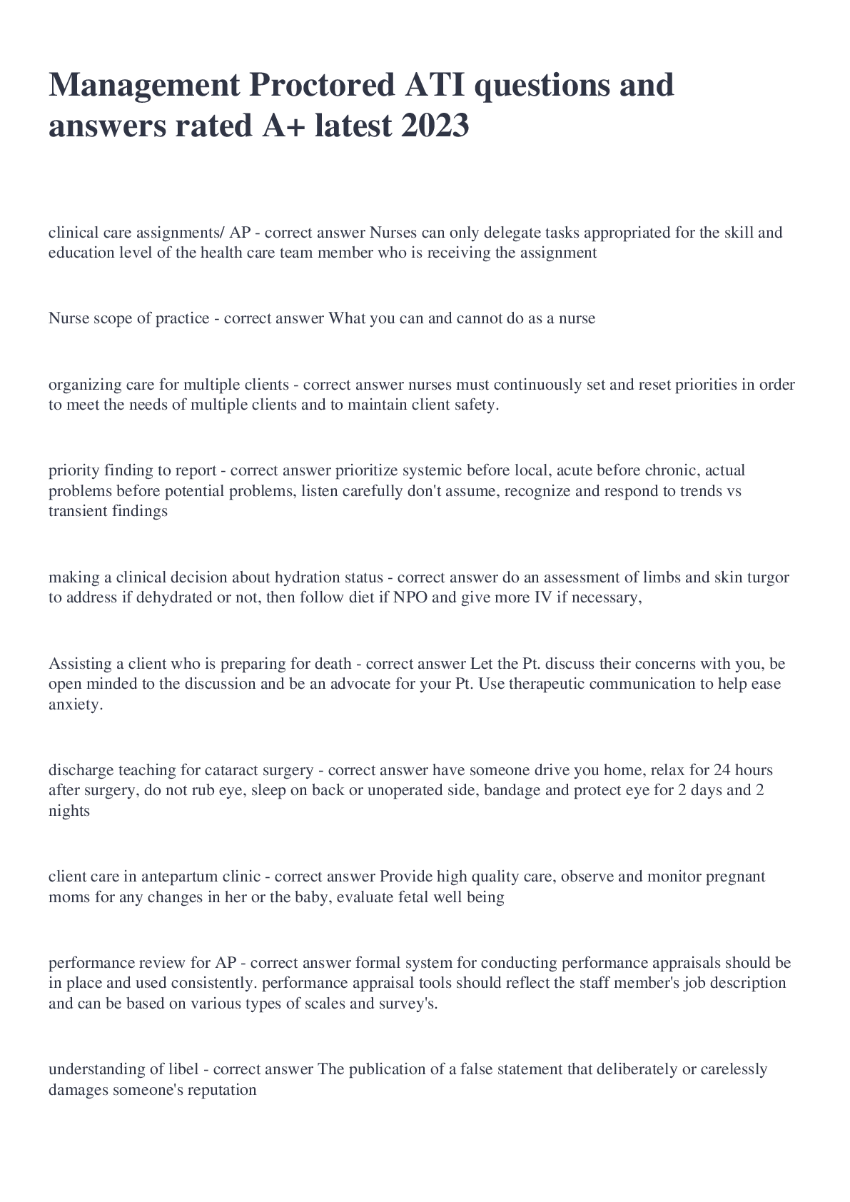 Preview image for Management Proctored ATI questions and answers rated A+ latest 2023